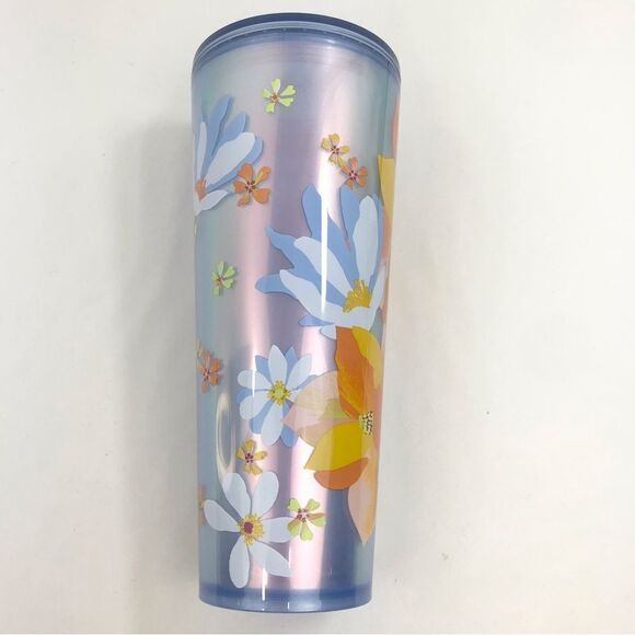 Starbucks Spring 2024 Yellow Blue Dichroic Magnolias 24 Oz Venti Plastic Tumbler - Picture 3 of 13